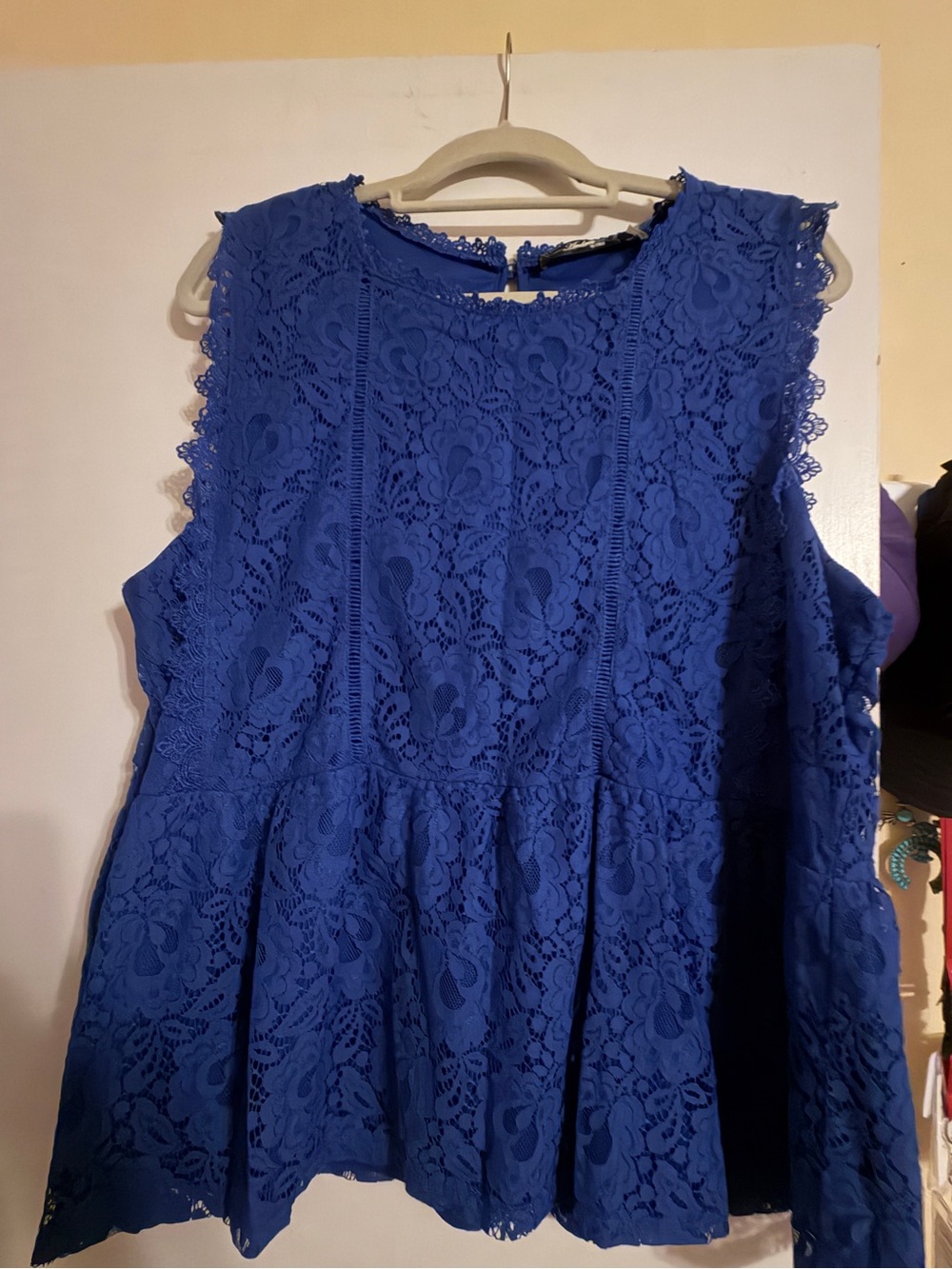 Andree Royal Blue Sleeveless Lace Peplum Tunic
